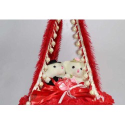 Beautiful Bed Hanging Jhoola with Love Couple Teddy Bears